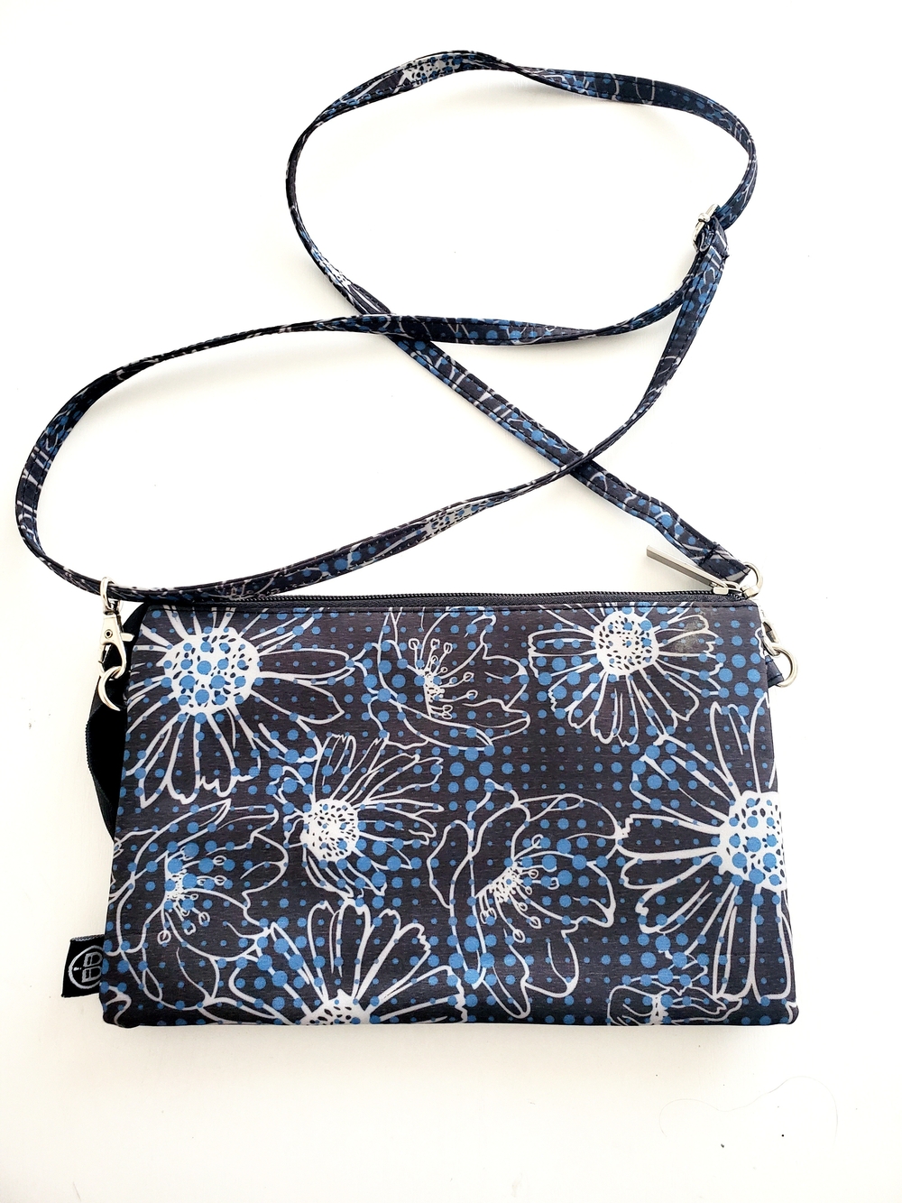 GANZ Navy and Light Blue Floral Crossbody Bag